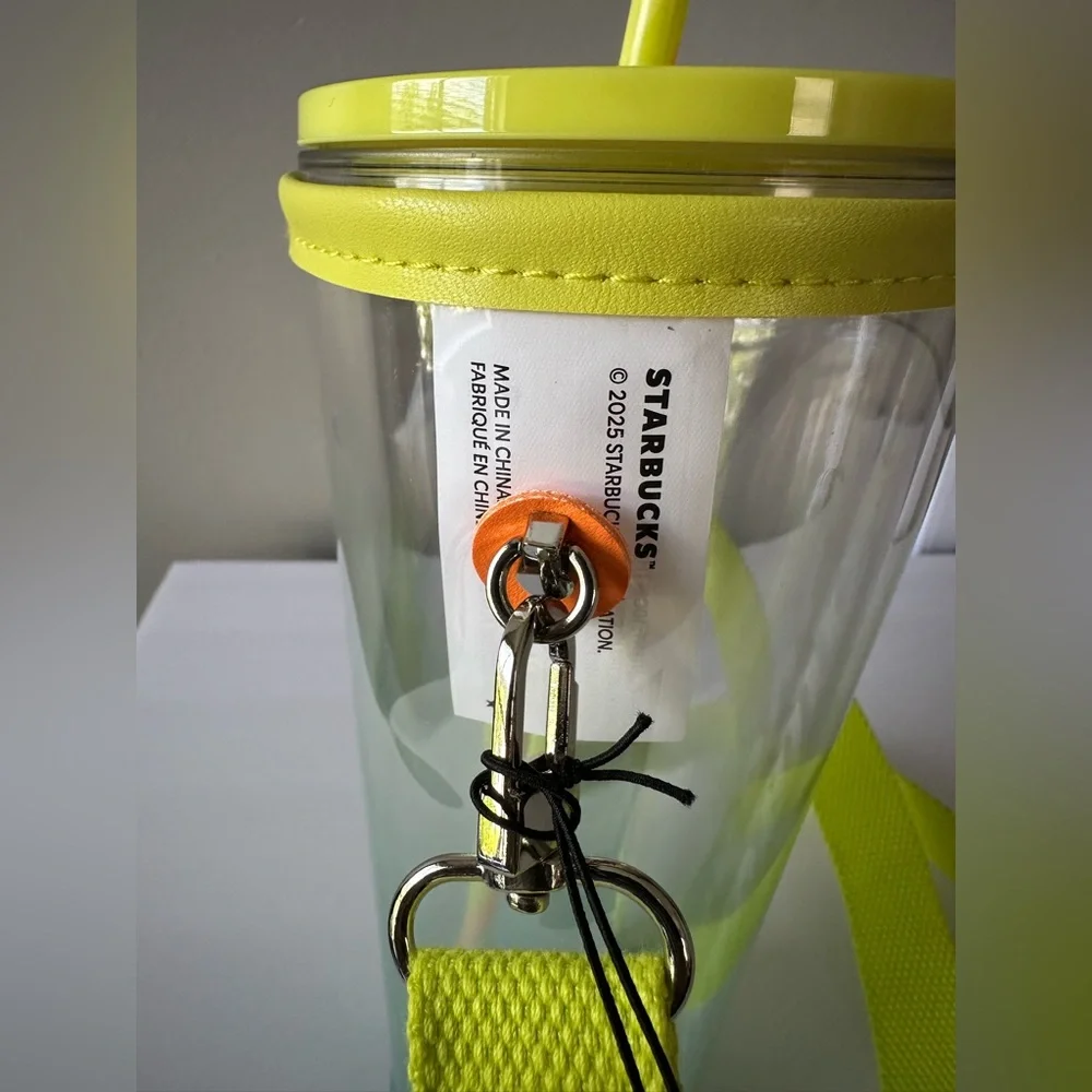 Starbucks Clear Tumbler with Neon Yellow Lid‎ and Strap